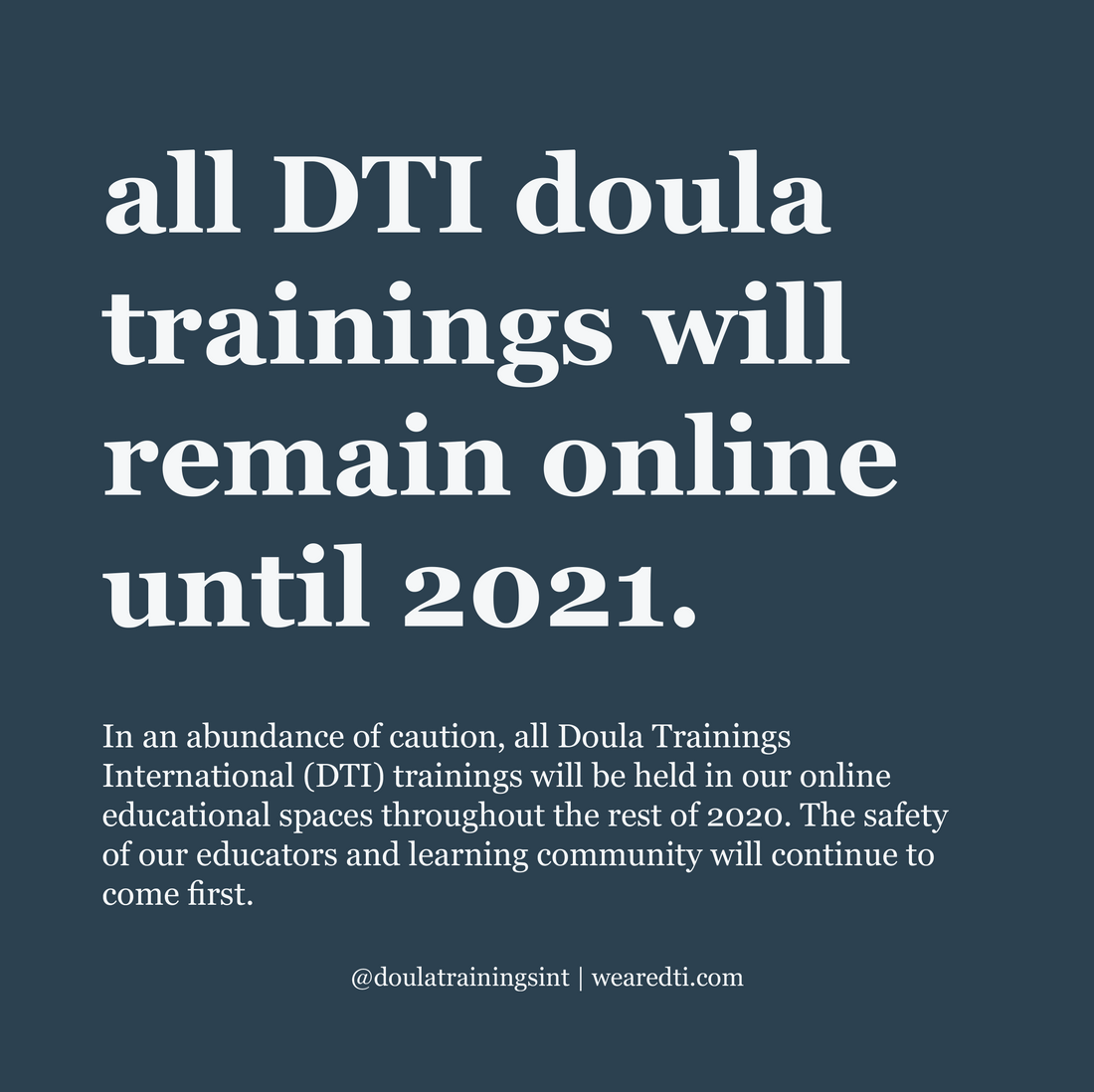 We’re Online Until 2021: Doula Trainings International’s Response to COVID-19